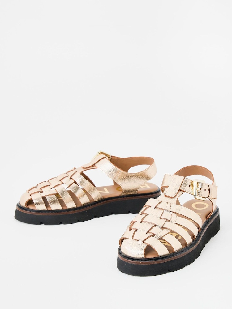 Oliver Bonas Gold Fisherman Strappy Leather Sandals - Image 1 of 6