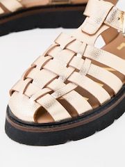 Oliver Bonas Gold Fisherman Strappy Leather Sandals - Image 5 of 6