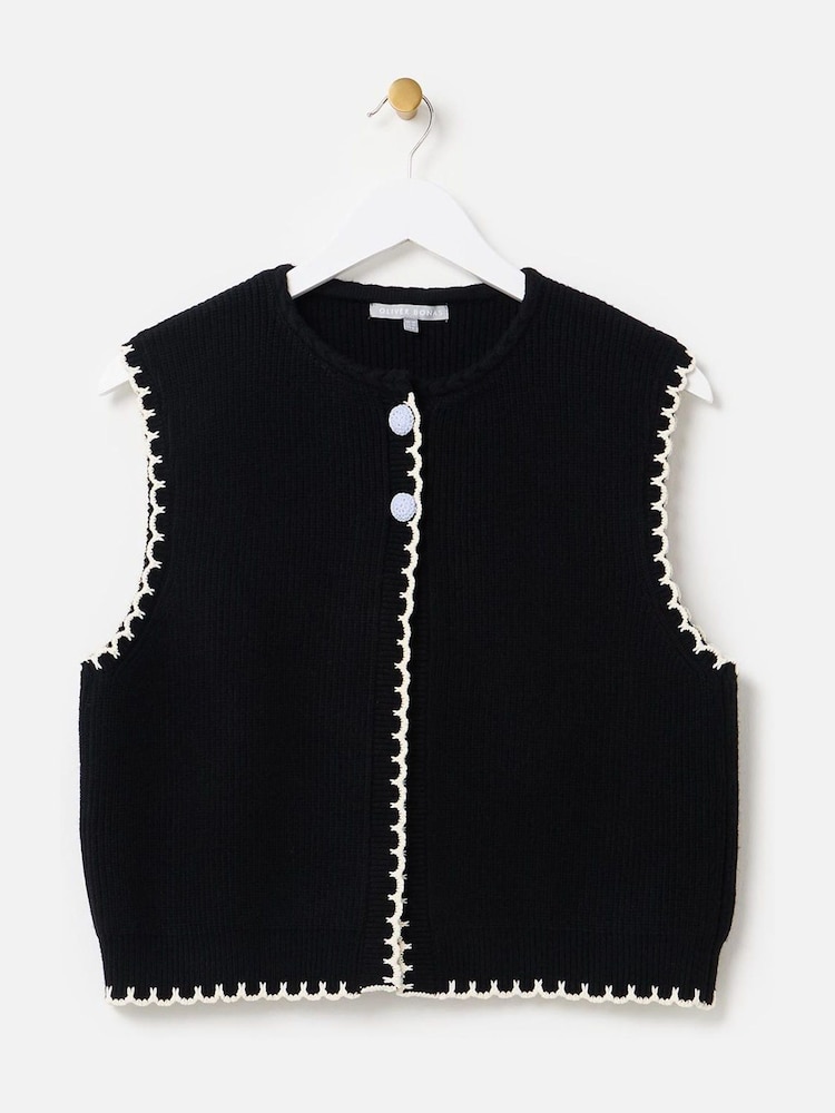 Oliver Bonas Black Blanket Stitch Knitted Waistcoat - Image 1 of 5