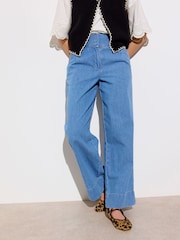 Oliver Bonas Blue Chambray Basque Wide Leg Regular Trousers - Image 2 of 7