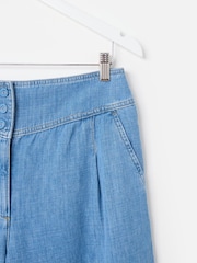 Oliver Bonas Blue Chambray Basque Wide Leg Regular Trousers - Image 5 of 7