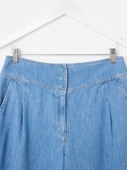 Oliver Bonas Blue Chambray Basque Wide Leg Regular Trousers - Image 6 of 7