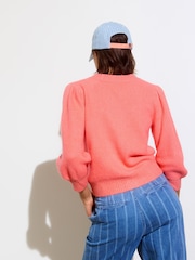 Oliver Bonas Pink Puff Sleeve Sparkle Knitted Cardigan - Image 2 of 8