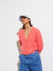 Oliver Bonas Pink Puff Sleeve Sparkle Knitted Cardigan - Image 3 of 8