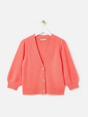 Oliver Bonas Pink Puff Sleeve Sparkle Knitted Cardigan - Image 4 of 8