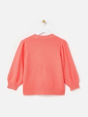 Oliver Bonas Pink Puff Sleeve Sparkle Knitted Cardigan - Image 5 of 8