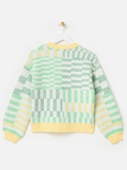 Oliver Bonas Green Geometric Knitted Bomber Jacket - Image 2 of 5