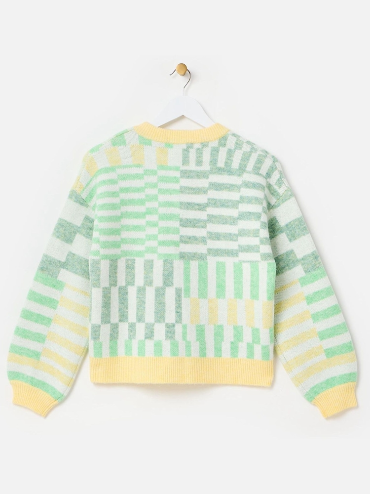 Oliver Bonas Green Geometric Knitted Bomber Jacket - Image 2 of 5