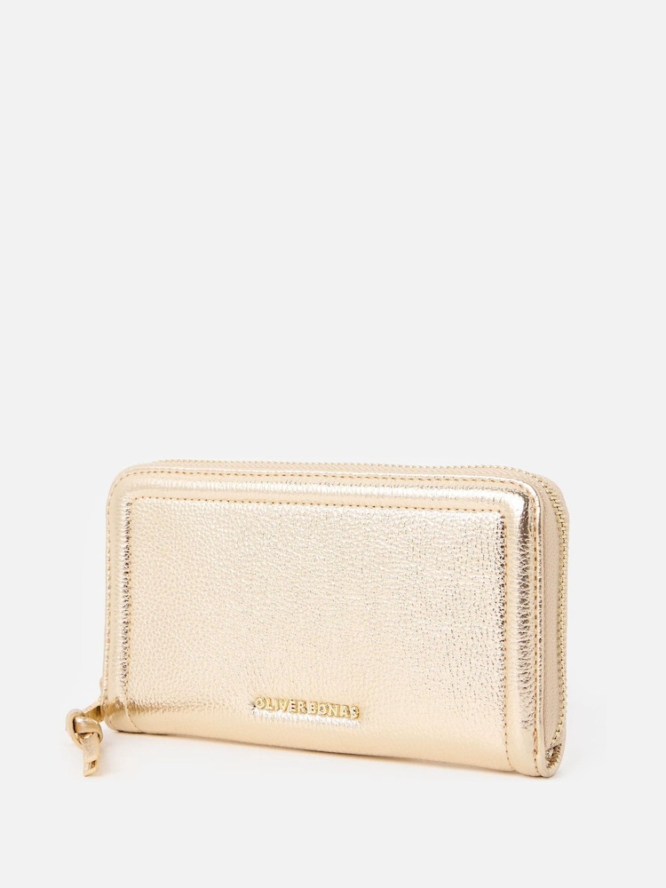 Oliver Bonas Gold Maddie Zip Around Purse - Image 2 of 5