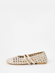 Oliver Bonas Gold Mary Jane Double Buckle Metallic Woven Leather Shoes - Image 2 of 6
