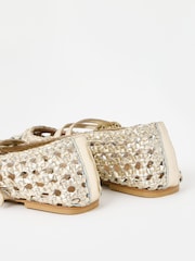 Oliver Bonas Gold Mary Jane Double Buckle Metallic Woven Leather Shoes - Image 5 of 6