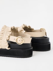 Oliver Bonas Cream Chunky Frill Leather Sandals - Image 5 of 6