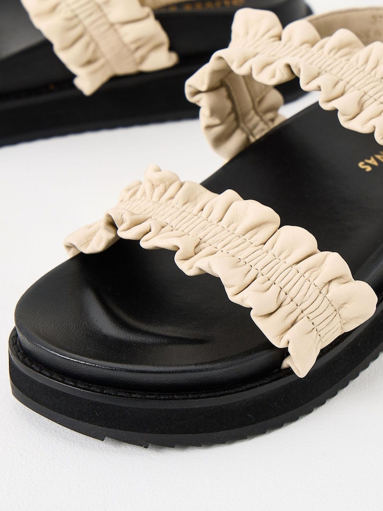 Oliver Bonas Cream Chunky Frill Leather Sandals - Image 6 of 6
