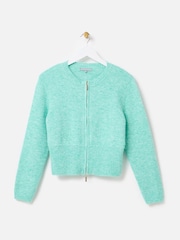 Oliver Bonas Green Aqua Zip Through Knitted Cardigan - Image 1 of 5