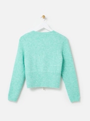 Oliver Bonas Green Aqua Zip Through Knitted Cardigan - Image 2 of 5