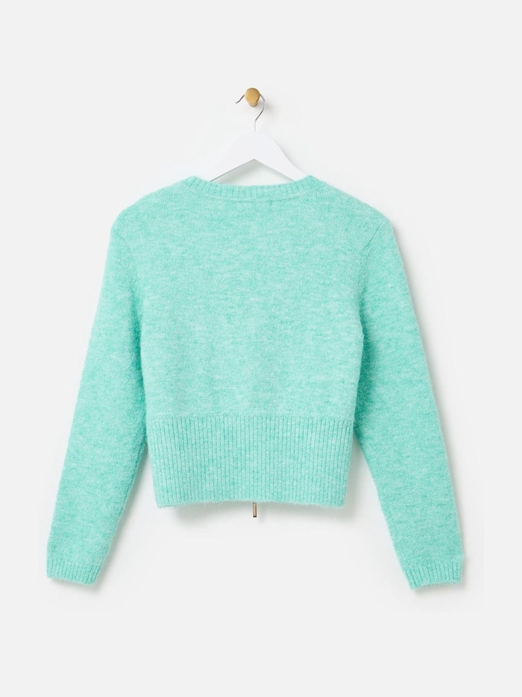 Oliver Bonas Green Aqua Zip Through Knitted Cardigan - Image 2 of 5