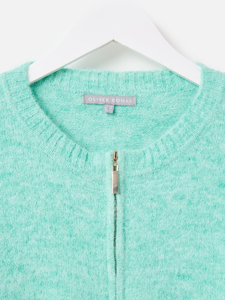 Oliver Bonas Green Aqua Zip Through Knitted Cardigan - Image 5 of 5