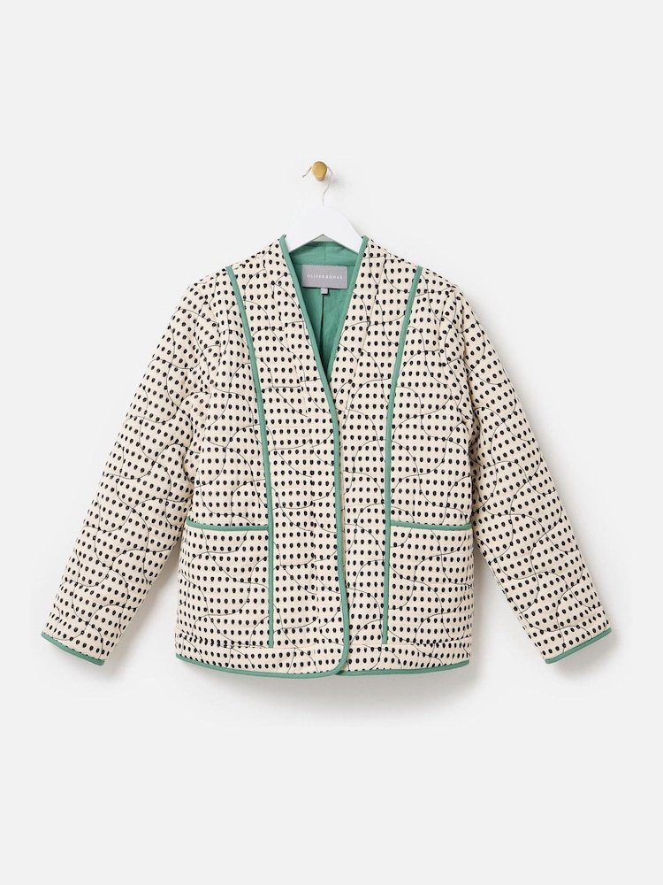 Oliver Bonas White Spotty Quilted Jacket - Image 4 of 8