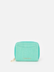 Oliver Bonas Green Lola Denim Zip Around Purse - Image 1 of 5