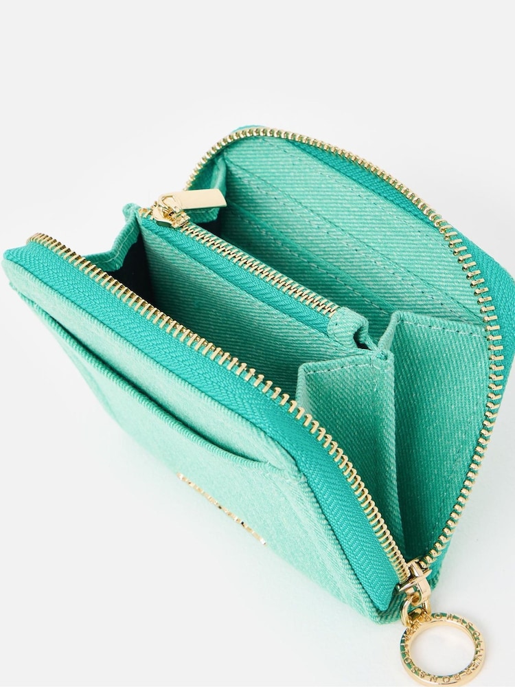 Oliver Bonas Green Lola Denim Zip Around Purse - Image 5 of 5