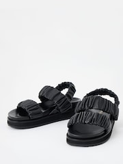 Oliver Bonas Black Chunky Ruched Leather Sandals - Image 1 of 6