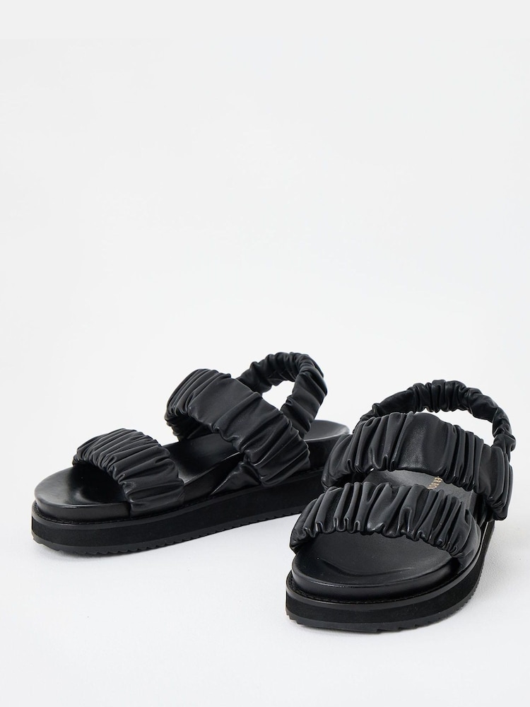 Oliver Bonas Black Chunky Ruched Leather Sandals - Image 1 of 6