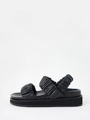Oliver Bonas Black Chunky Ruched Leather Sandals - Image 2 of 6