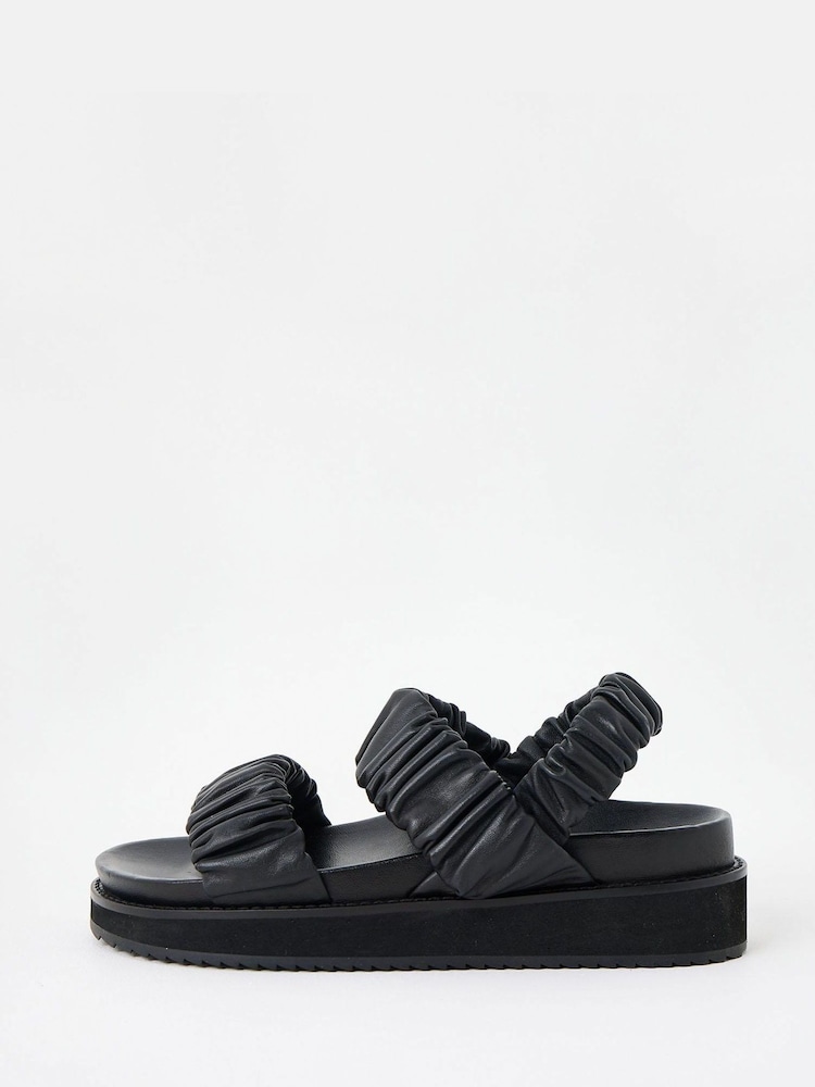 Oliver Bonas Black Chunky Ruched Leather Sandals - Image 2 of 6