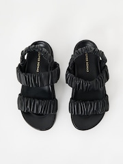 Oliver Bonas Black Chunky Ruched Leather Sandals - Image 3 of 6