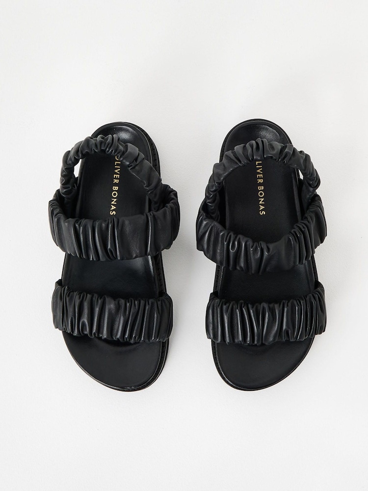 Oliver Bonas Black Chunky Ruched Leather Sandals - Image 3 of 6