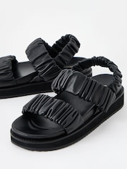 Oliver Bonas Black Chunky Ruched Leather Sandals - Image 4 of 6