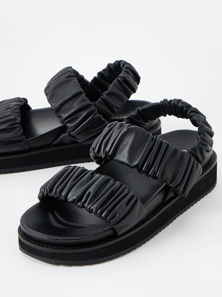 Oliver Bonas Black Chunky Ruched Leather Sandals - Image 4 of 6