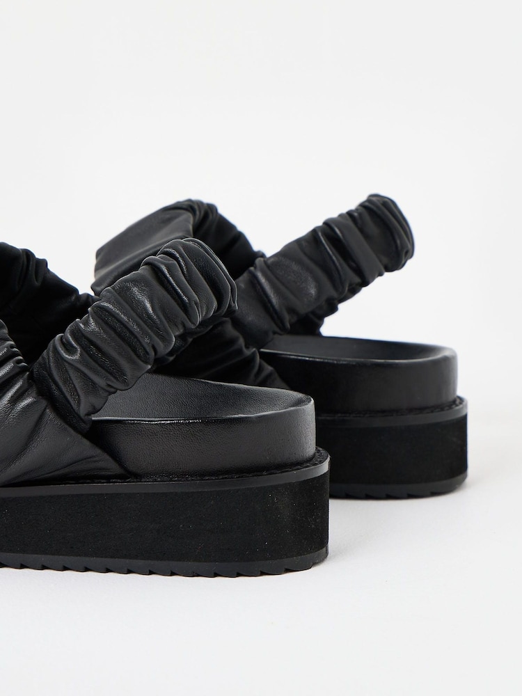 Oliver Bonas Black Chunky Ruched Leather Sandals - Image 5 of 6