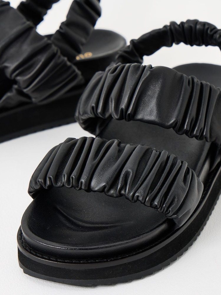 Oliver Bonas Black Chunky Ruched Leather Sandals - Image 6 of 6