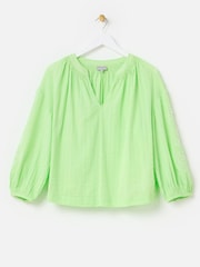 Oliver Bonas Green Embroidered Floral Sleeve 100% Cotton Blouse - Image 1 of 5