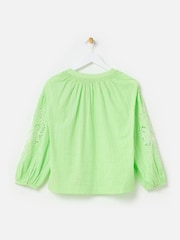 Oliver Bonas Green Embroidered Floral Sleeve 100% Cotton Blouse - Image 2 of 5