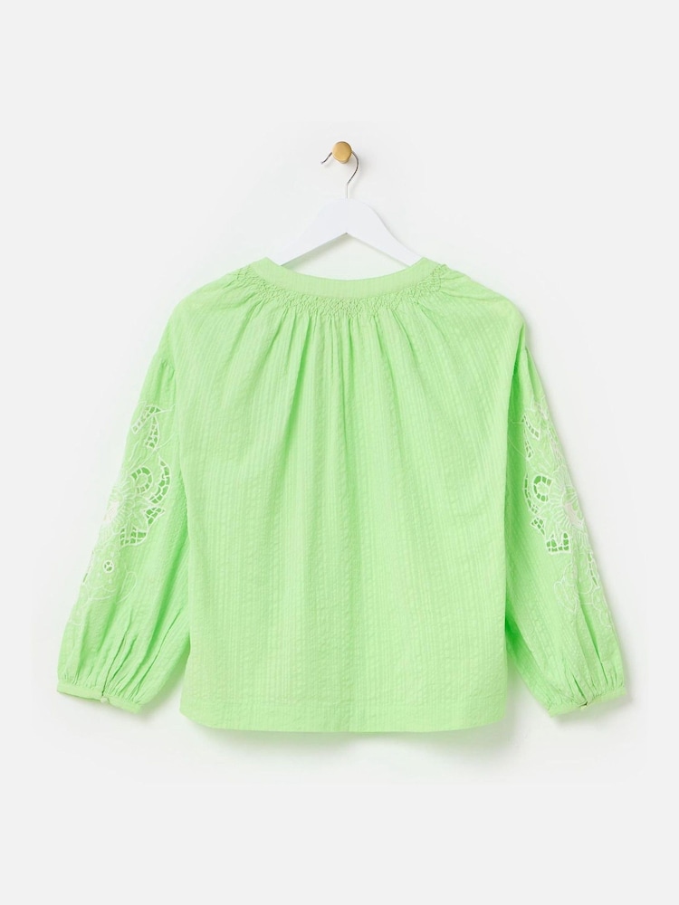 Oliver Bonas Green Embroidered Floral Sleeve 100% Cotton Blouse - Image 2 of 5