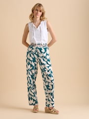 Brakeburn Blue Woodland Leaves 100% Cotton Trousers - Image 1 of 6