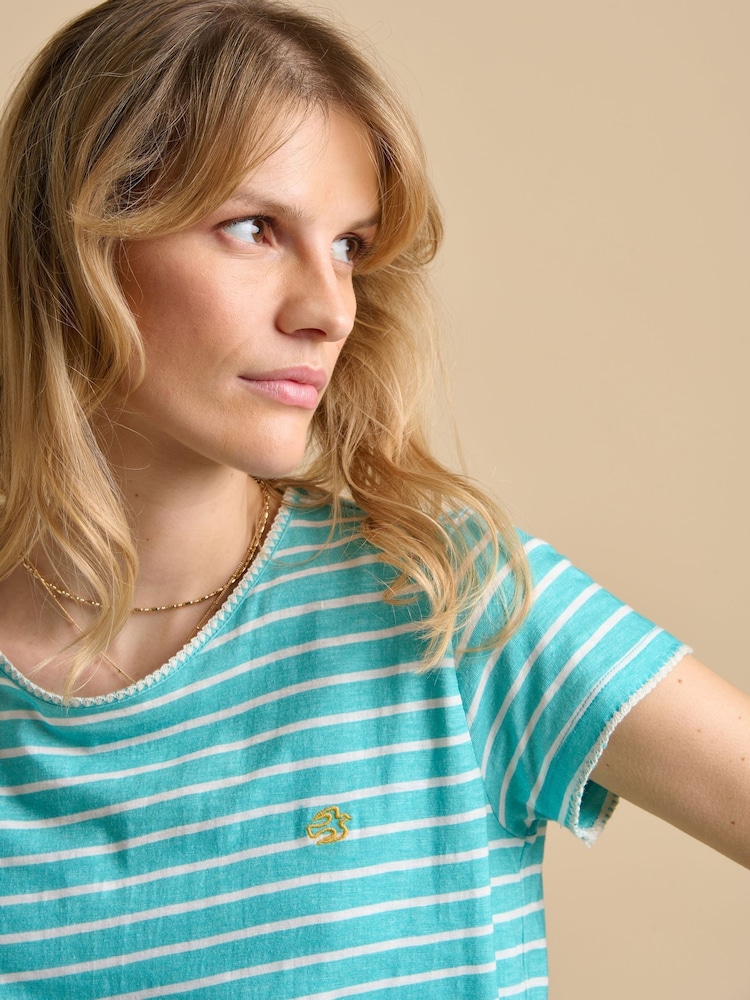 Brakeburn Blue Aqua Stripe T-Shirt - Image 1 of 5