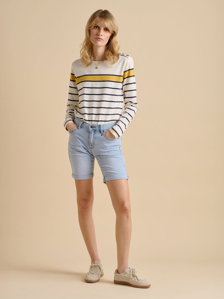 Brakeburn Cream Engineered Stripe Bella Crew 100% Cotton Sweatshirt - Image 1 of 5