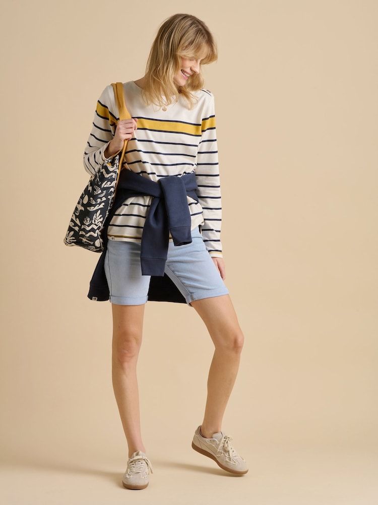 Brakeburn Cream Engineered Stripe Bella Crew 100% Cotton Sweatshirt - Image 4 of 5