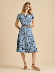 Brakeburn Blue Shadow Floral Print 100% Cotton Midi Dress - Image 1 of 6