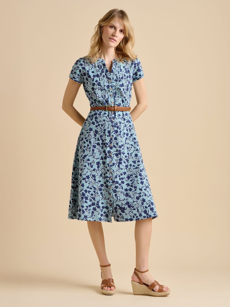 Brakeburn Blue Shadow Floral Print 100% Cotton Midi Dress - Image 1 of 6