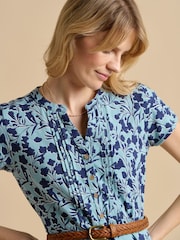 Brakeburn Blue Shadow Floral Print 100% Cotton Midi Dress - Image 3 of 6