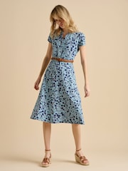 Brakeburn Blue Shadow Floral Print 100% Cotton Midi Dress - Image 4 of 6