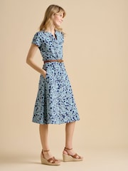 Brakeburn Blue Shadow Floral Print 100% Cotton Midi Dress - Image 6 of 6