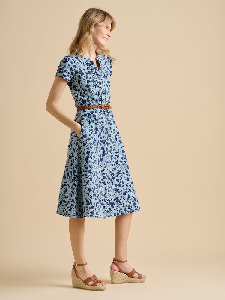 Brakeburn Blue Shadow Floral Print 100% Cotton Midi Dress - Image 6 of 6