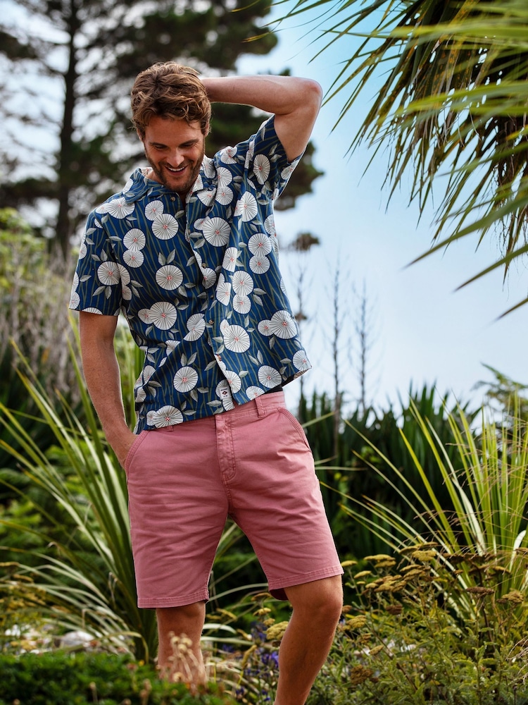 Brakeburn Blue Bamboo Floral Print Resort 100% Cotton Shirt - Image 1 of 6
