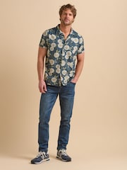 Brakeburn Blue Bamboo Floral Print Resort 100% Cotton Shirt - Image 2 of 6