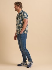 Brakeburn Blue Bamboo Floral Print Resort 100% Cotton Shirt - Image 4 of 6